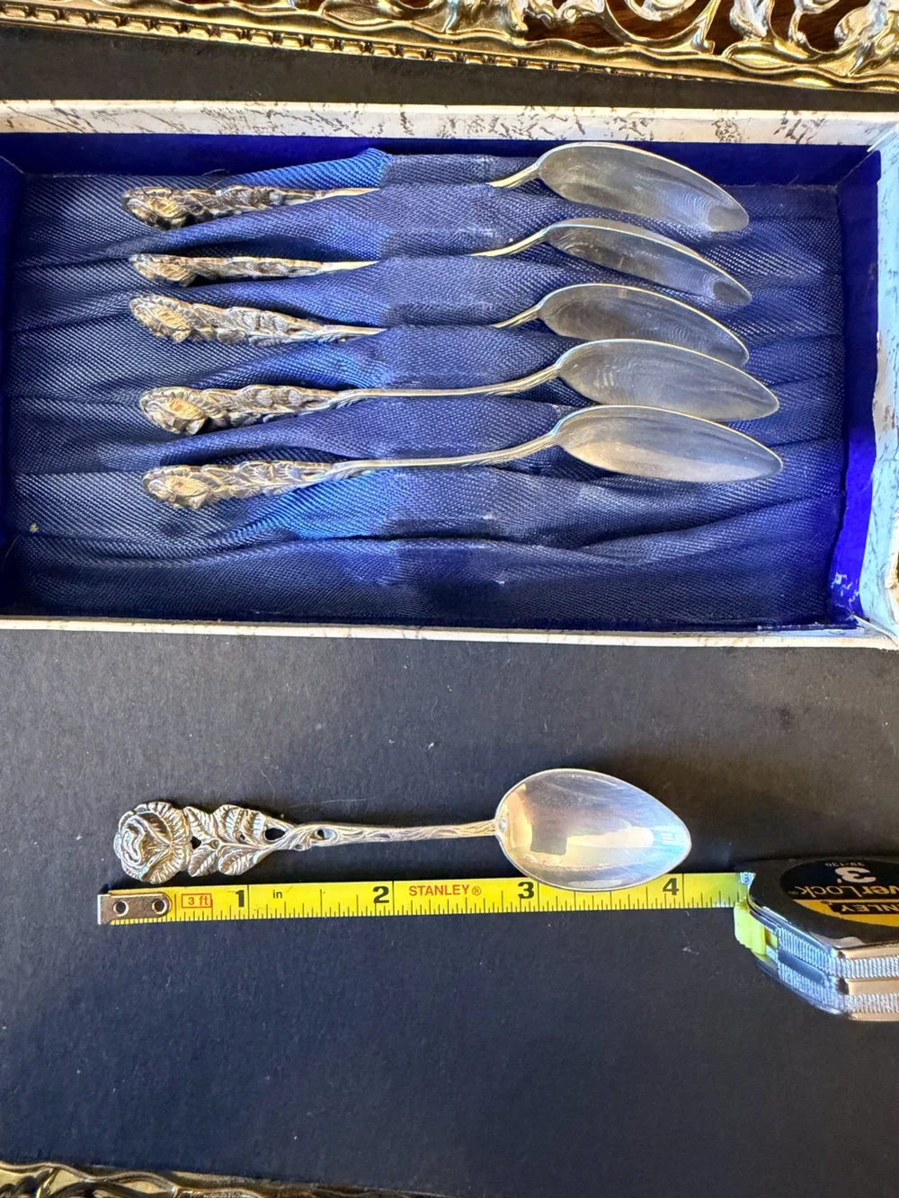Vintage Antiko 800 Silver Hildesheim Rose Demitasse Spoons Set of 6 Boxed-no lid
